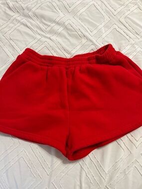 Red Women's Elastic Waist Shorts
